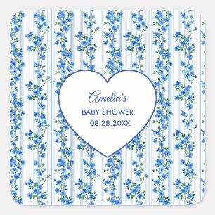 Chic Boho Blauwe Wilde Bloem Jongens Bloemen Baby  Vierkante Sticker