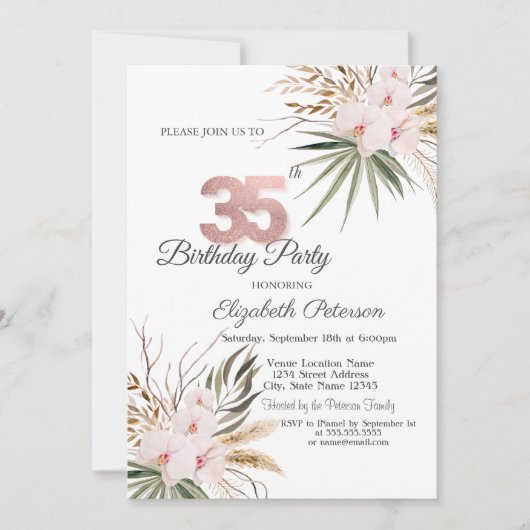 Chic Boho Bloemen 35e Verjaardag Kaart (Voorkant)