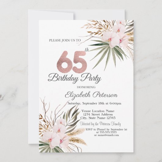 Chic Boho Bloemen 65e Verjaardag Kaart (Voorkant)