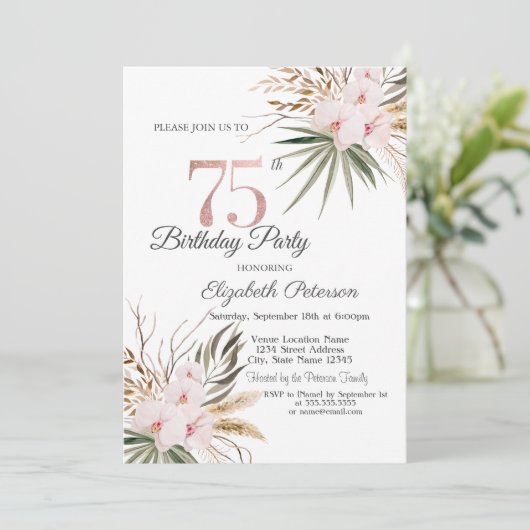Chic Boho Bloemen 75e Verjaardag Kaart (Staand voorkant)