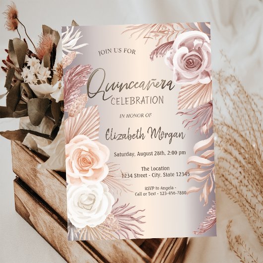 Chic Boho Bloemen Quinceañera Kaart