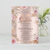 Chic Boho Bloemen Roze Goud 65e Verjaardag Kaart (Staand voorkant)