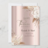 Chic Boho Bloemen Roze Gouden Trouw Save The Date (Voorkant)