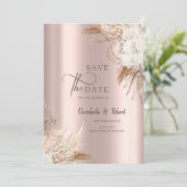 Chic Boho Bloemen Roze Gouden Trouw Save The Date (Staand voorkant)