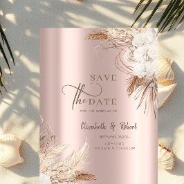 Chic Boho Bloemen Roze Gouden Trouw Save The Date