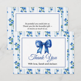 Chic Boho Blue Wildflower Boy floral Baby Shower  Bedankkaart