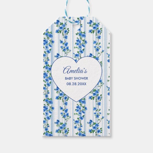 Chic Boho Blue Wildflower Boy floral Baby Shower  Cadeaulabel (Voorkant)