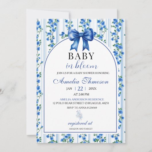Chic Boho Blue Wildflower Boy floral Baby Shower Kaart (Voorkant)