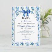 Chic Boho Blue Wildflower Boy floral Baby Shower Kaart (Staand voorkant)