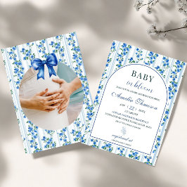 Chic Boho Blue Wildflower Boy floral Baby Shower Kaart