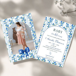 Chic Boho Blue Wildflower Boy floral Baby Shower Kaart