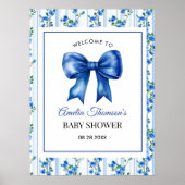 Chic Boho Blue Wildflower Boy floral Baby Shower Poster (Voorkant)