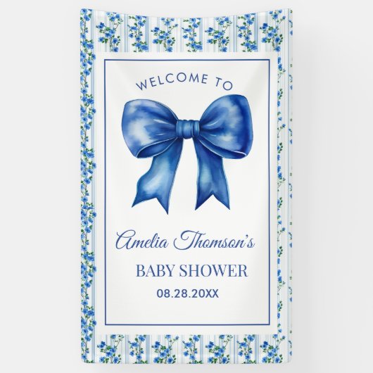 Chic Boho Blue Wildflower Boy floral Baby Shower  Spandoek (Verticaal)