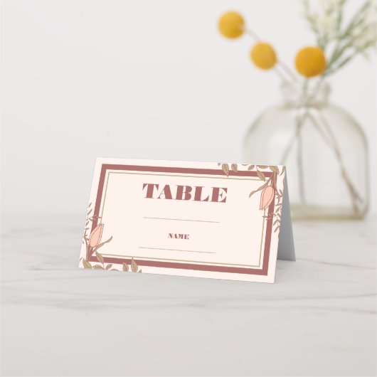 Chic Boho Blush Beige Gevouwen Trouwplaats Kaart Plaatskaartje (Voorkant)
