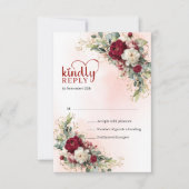 Chic Boho Blush Gold Flowers Wedding RSVP Kaartje (Voorkant)