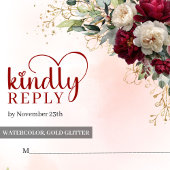Chic Boho Blush Gold Flowers Wedding RSVP Kaartje
