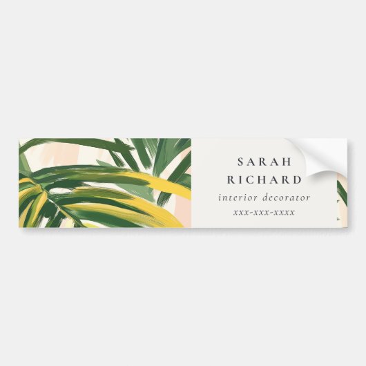 Chic Boho Blush Green Tropical Palm Leaves Beach Bumpersticker (Voorkant)