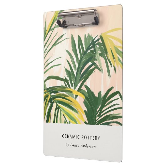 Chic Boho Blush Green Tropical Palm Leaves Beach Klembord (Links)