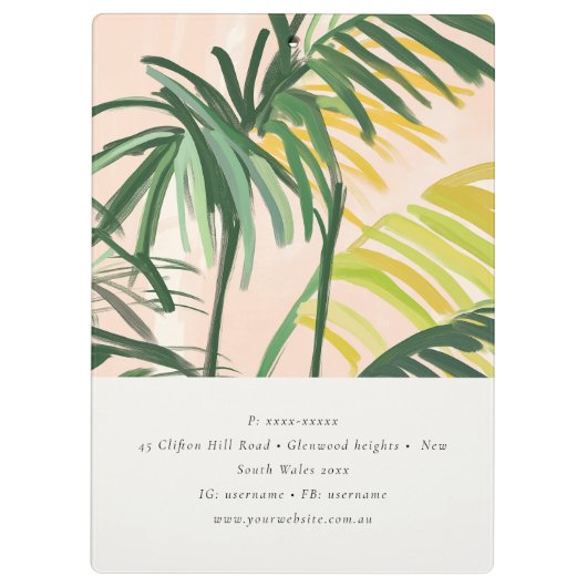 Chic Boho Blush Green Tropical Palm Leaves Beach Klembord (Achterkant)