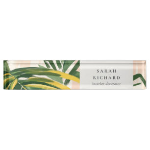 Chic Boho Blush Green Tropical Palm Leaves Beach Naambordje