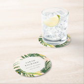 Chic Boho Blush Green Tropical Palm Leaves Beach Ronde Kartonnen Onderzetter (Insitu)