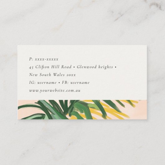 Chic Boho Blush Green Tropical Palm Leaves Beach Visitekaartje (Achterkant)