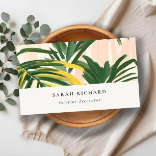 Chic Boho Blush Green Tropical Palm Leaves Beach Visitekaartje