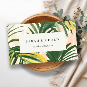 Chic Boho Blush Green Tropical Palm Leaves Beach Visitekaartje
