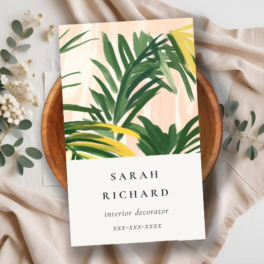 Chic Boho Blush Green Tropical Palm Leaves Beach Visitekaartje