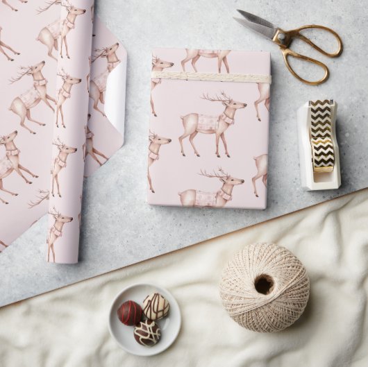 Chic Boho Blush Pink Deer Cadeaupapier (Crafts)
