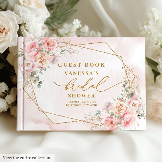 Chic Boho Blush Pink Gold Glitter Vrijgezellenfees Gastenboek
