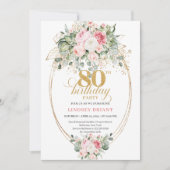 Chic Boho Blush Roses 80th Birthday Invitation   Kaart (Voorkant)
