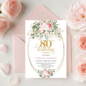 Chic Boho Blush Roses 80th Birthday Invitation   Kaart