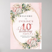 Chic Boho Blush Roze Bloem 40e Verjaardag Welkom Poster (Voorkant)