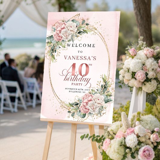 Chic Boho Blush Roze Eucalyptus 40e Verjaardag Wel Poster