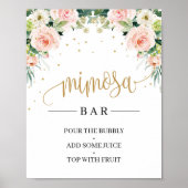 Chic Boho blush roze floral gold mimosa bar sign Poster (Voorkant)