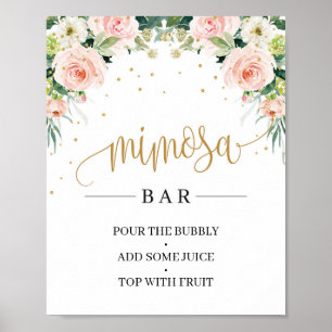 Chic Boho blush roze floral gold mimosa bar sign Poster