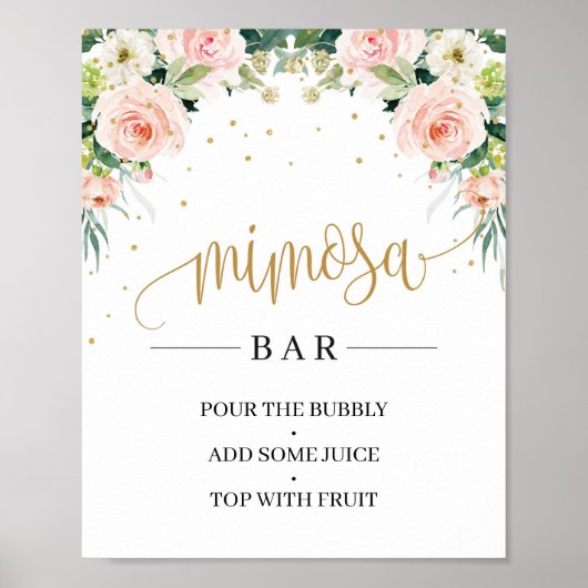 Chic Boho blush roze floral gold mimosa bar sign Poster (Voorkant)