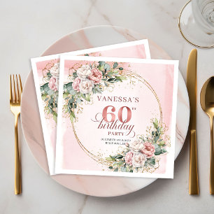 Chic Boho Blush Roze Groenelementen 60e Verjaardag Servet
