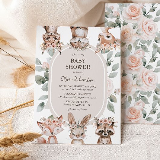 Chic Boho Bosdieren Baby Shower Kaart