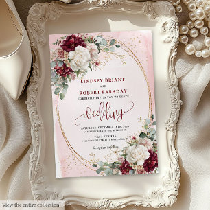 Chic Boho Bourgogne Blush Rozen bruiloft uitnodigi Kaart