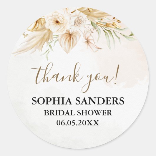 Chic Boho Bridal shower with Beige and Yellow Ronde Sticker (Voorkant)