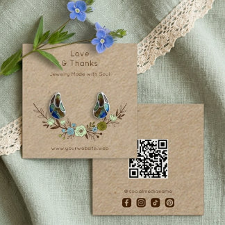 Chic Boho Brown Floral Jewelry Card TMF26 Vierkante Visitekaartje
