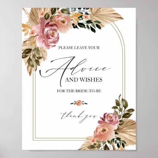 Chic Boho Bruidsfeest Advieskaart Bordje Poster (Voorkant)