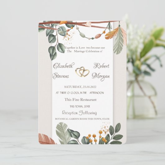 Chic Boho Bruiloft Kaart (Staand voorkant)