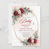 Chic Boho Burgundy and Gold Baby Shower Invite Kaart (Voorkant)