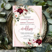 Chic Boho Burgundy Blush Gold Floral Invitation Kaart