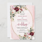 Chic Boho Burgundy Blush Gold Floral Invitation Kaart (Voorkant)