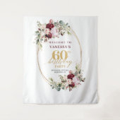 Chic Boho Burgundy Gold Eucalyptus 60th Backdrop Wandkleed (Voorkant)