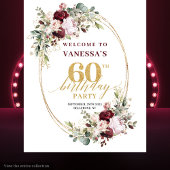 Chic Boho Burgundy Gold Eucalyptus 60th Backdrop Wandkleed